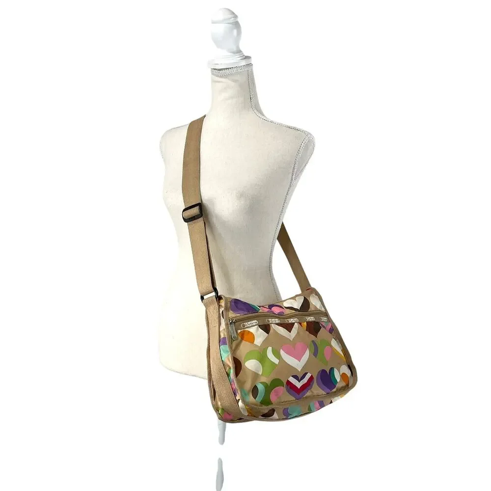 LeSportsac Hobo Vintage Classic Hearts Printed Nylon Tan Lovecore